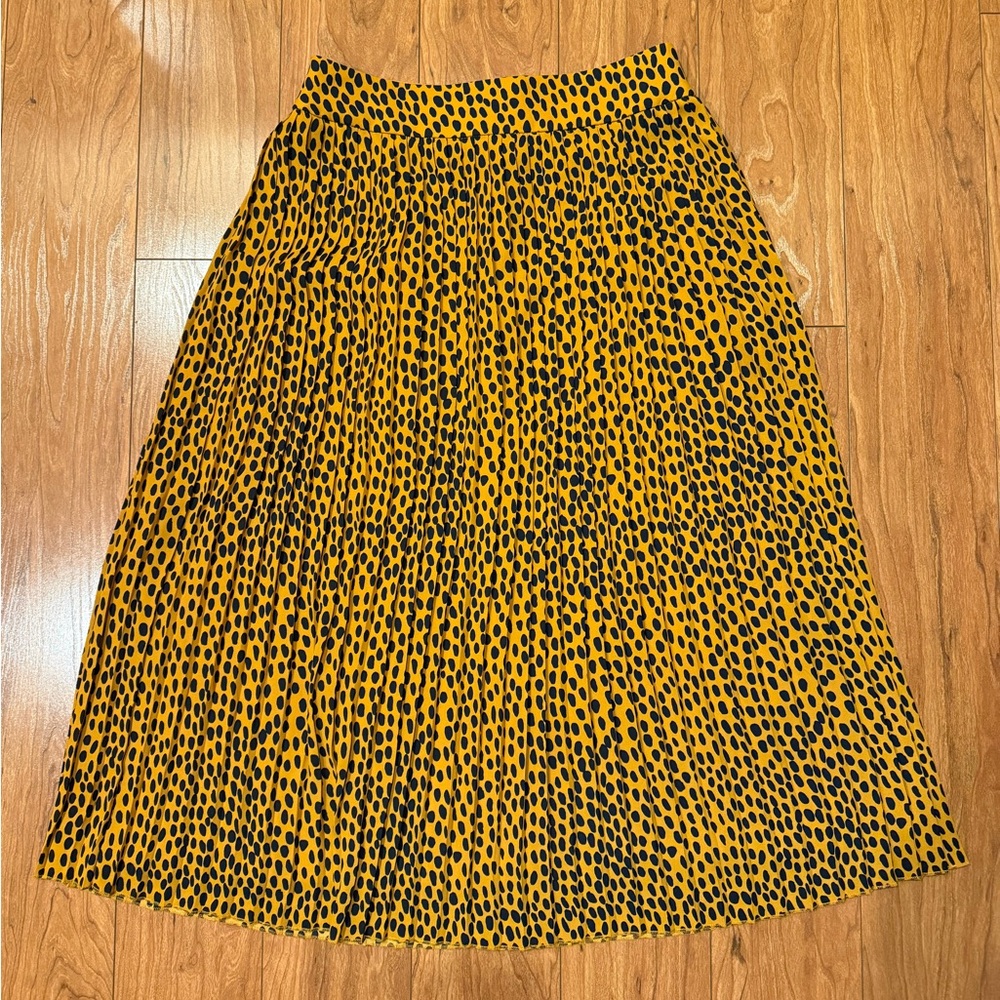 J. Crew Factory Pleated Midi Skirt - Leopard Animal Print Dots - Size 2 Orange